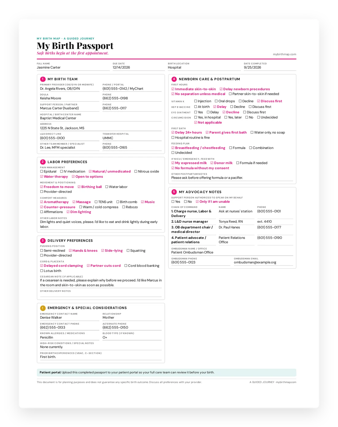 Completed one-page Birth Passport